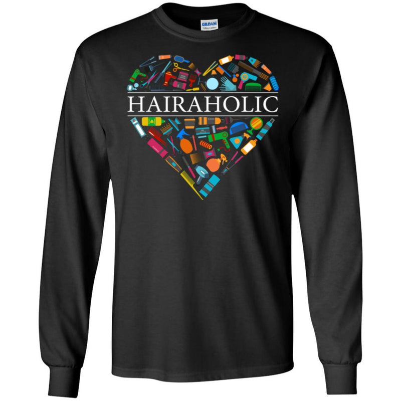 Hairstylist T-Shirt Hairaholic A Heart Is Made Of Hairdressing Tools For Funny Gift Tee Shirt CustomCat