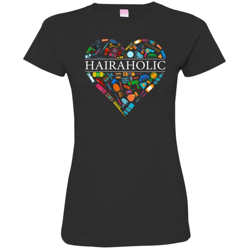 Hairstylist T-Shirt Hairaholic A Heart Is Made Of Hairdressing Tools For Funny Gift Tee Shirt CustomCat