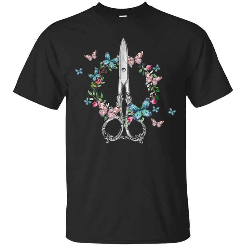Hairstylist T-Shirt Hairdresser Scissors Flower Butterfly Funny Gift Tees Shirts CustomCat