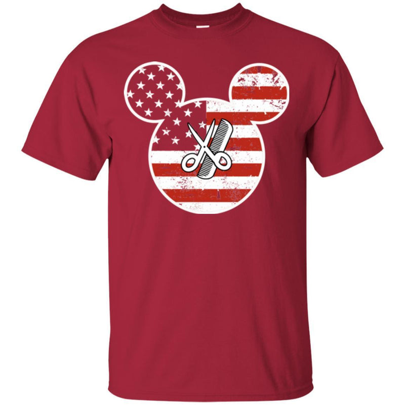Hairstylist T-Shirt Hairdressing Tools In The American Flag With Mouse Shape Tee Gifs Tee Shirt CustomCat