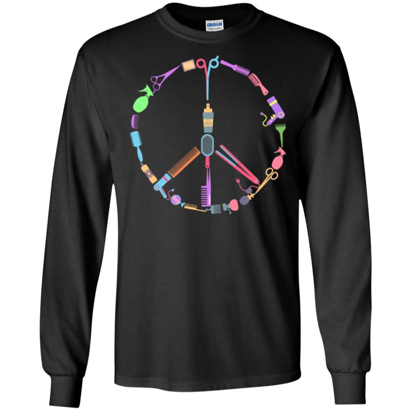 Hairstylist T-Shirt Hairdressing Tools Made Up A Peace Symbol for Peace Day Tee Shirt CustomCat