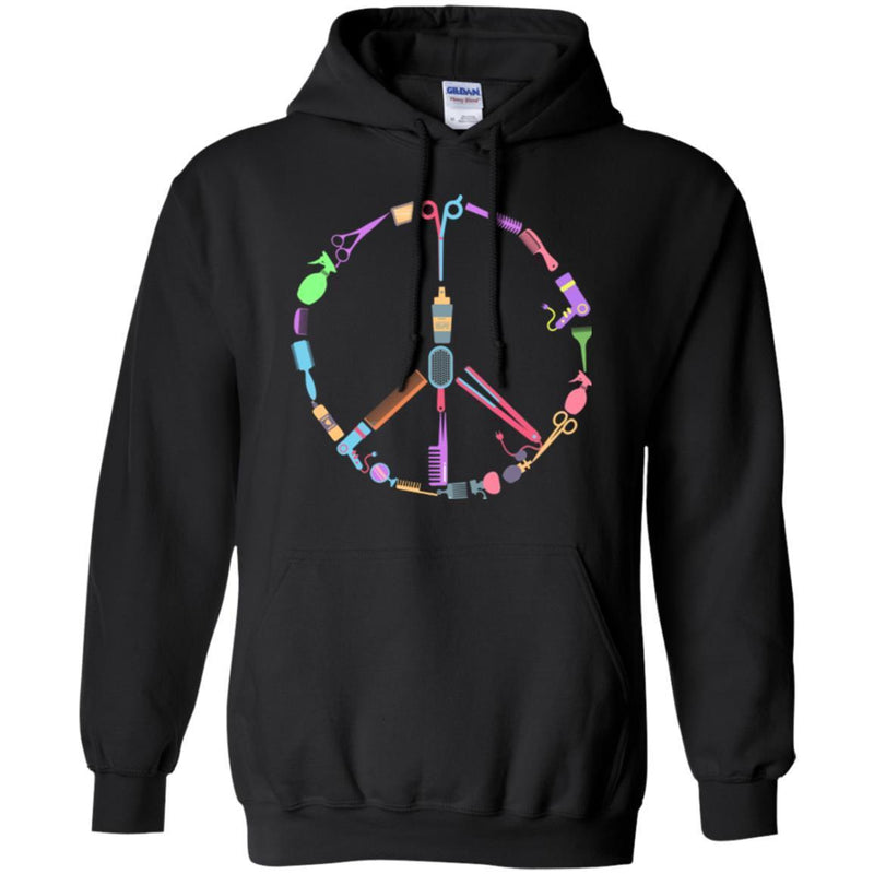 Hairstylist T-Shirt Hairdressing Tools Made Up A Peace Symbol for Peace Day Tee Shirt CustomCat