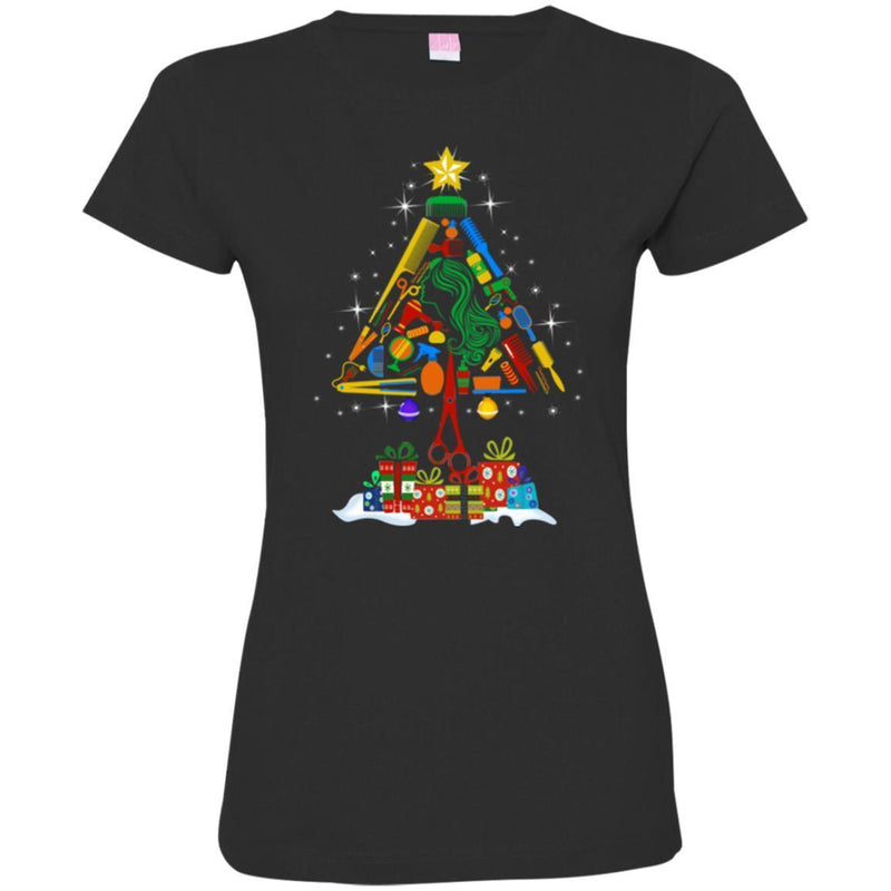 Hairstylist T-Shirt Hairdressing Tools With Christmas Tree Shape For Christmas Gift Tee Shirt CustomCat