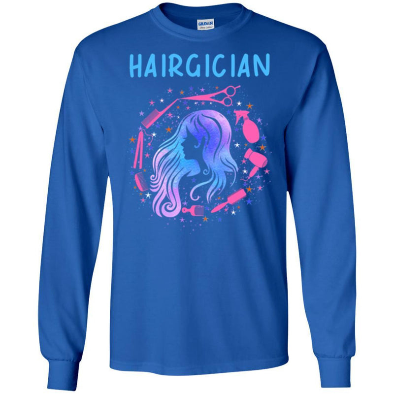 Hairstylist T-Shirt Hairgician Cares And Makes Hair More Wonderful By Hairdressing Tools Tee Shirt CustomCat