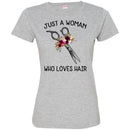 Hairstylist T-Shirt Just A Woman Who Loves Hair Flowers Shirts CustomCat