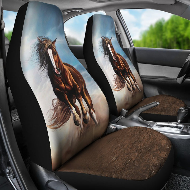 Beautiful Painting Of Horse Riding Car Seat Covers (Set Of 2)