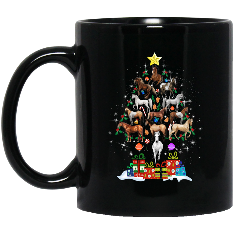 Horse Coffee Mug A Christmas Tree Shape Is Made Of Horses And Gifts For Christmas Gift 11oz - 15oz Black Mug CustomCat