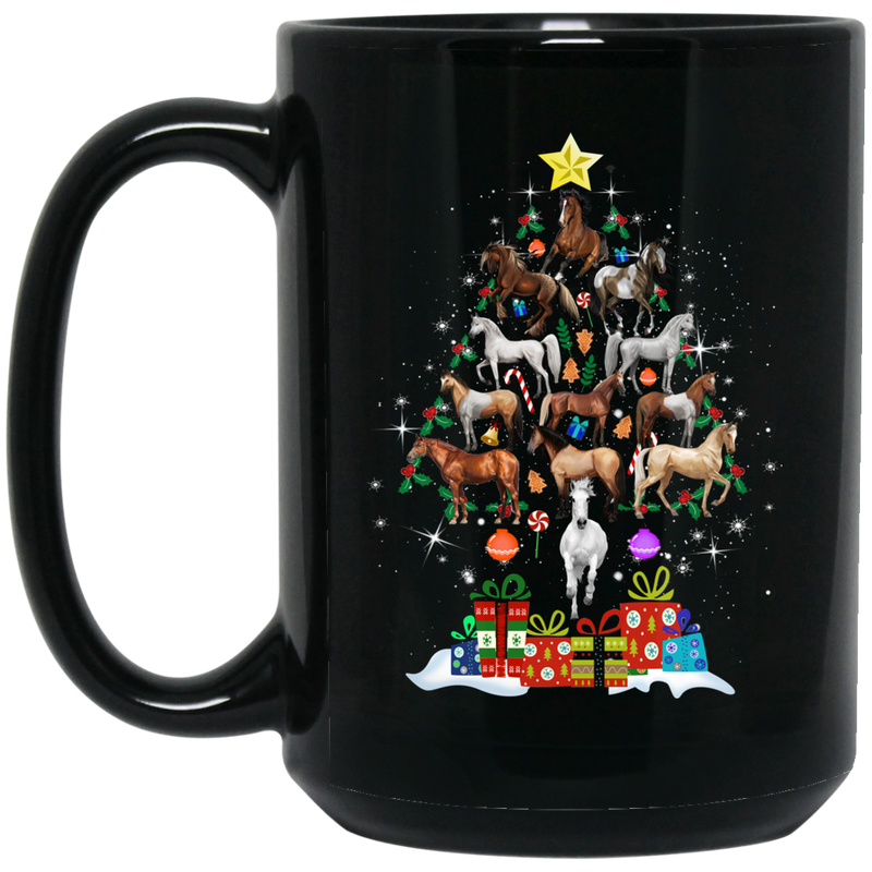 Horse Coffee Mug A Christmas Tree Shape Is Made Of Horses And Gifts For Christmas Gift 11oz - 15oz Black Mug CustomCat