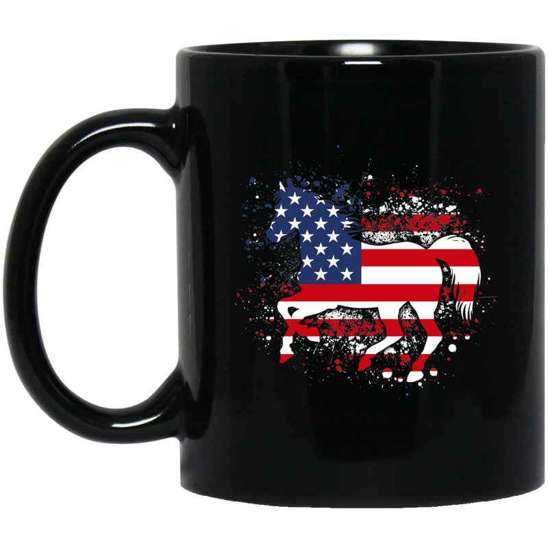 Horse Coffee Mug Horse 4th Of July American Gift Flag For Men Women 11oz - 15oz Black Mug