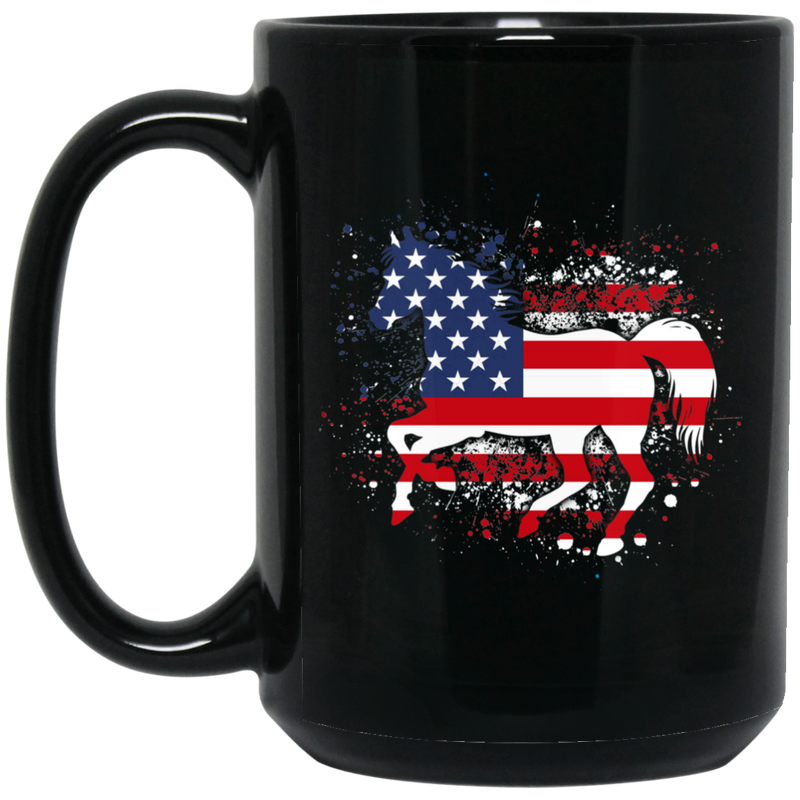 Horse Coffee Mug Horse 4th Of July American Gift Flag For Men Women 11oz - 15oz Black Mug
