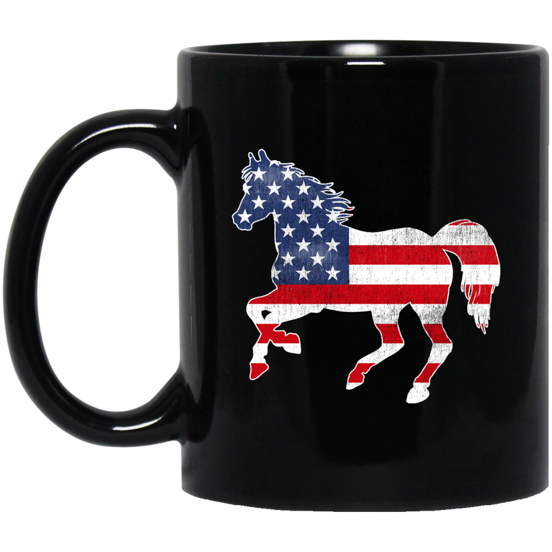 Horse Coffee Mug Horse 4th Of July American Gift Flag For Men Women 11oz - 15oz Black Mug CustomCat