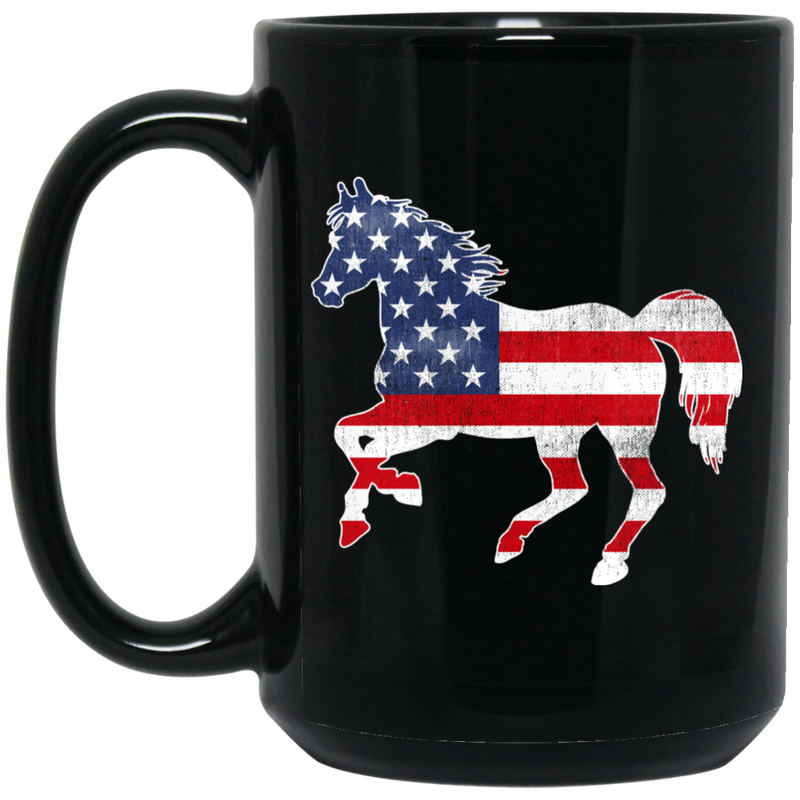 Horse Coffee Mug Horse 4th Of July American Gift Flag For Men Women 11oz - 15oz Black Mug CustomCat