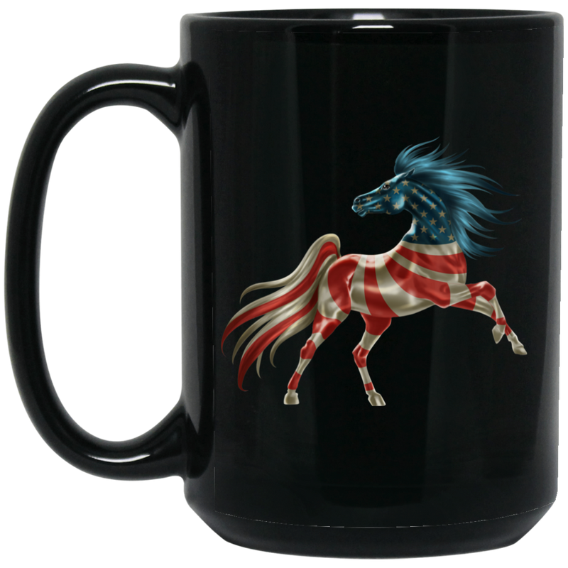 Horse Coffee Mug Horse America Flag Horse Shape Gifts 11oz - 15oz Black Mug