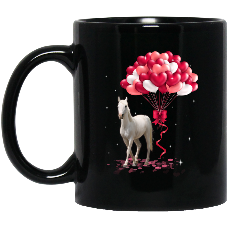 Horse Coffee Mug Horse Valentine Heart Balloons 11oz - 15oz Black Mug CustomCat