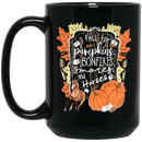 Horse Coffee Mug I Fall For Pumpkins Bonfires And Horses For Halloween Gift 11oz - 15oz Black Mug CustomCat