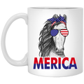 Horse Coffee Mug Merica Horse Glasses Ribbon American Flag Horse Lovers 11oz - 15oz White Mug CustomCat