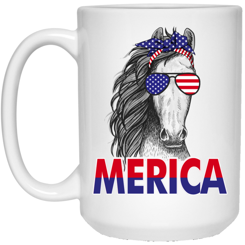 Horse Coffee Mug Merica Horse Glasses Ribbon American Flag Horse Lovers 11oz - 15oz White Mug CustomCat