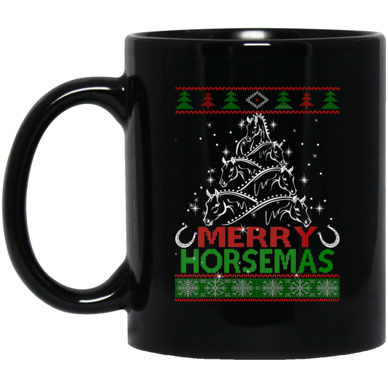 Horse Coffee Mug Merry Horsemas 11oz - 15oz Black Mug CustomCat