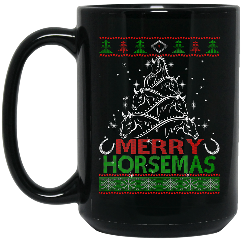 Horse Coffee Mug Merry Horsemas 11oz - 15oz Black Mug CustomCat