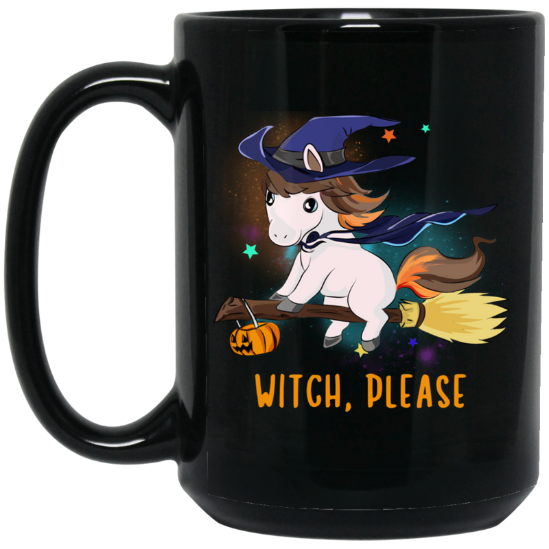 Horse Coffee Mug Witch Horse Is Riding A Broom For Halloween Holiday Gifts 11oz - 15oz Black Mug CustomCat