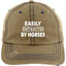 Horse - Easily Distracted By Horse Distressed Unstructured Trucker Cap CustomCat