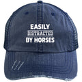 Horse - Easily Distracted By Horse Distressed Unstructured Trucker Cap CustomCat