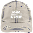 Horse - Easily Distracted By Horse Distressed Unstructured Trucker Cap CustomCat
