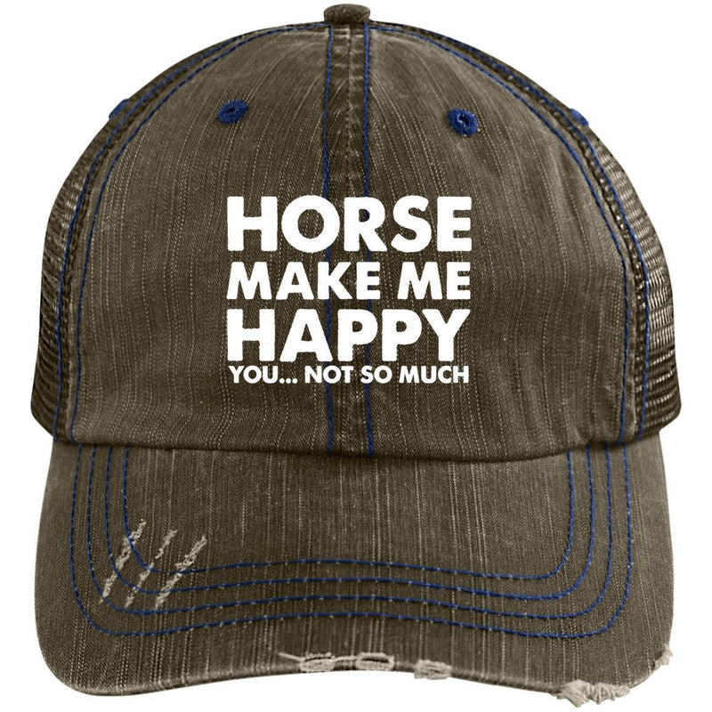 Horse - Horse Make Me Happy You Not So Much Distressed Unstructured Trucker Cap CustomCat