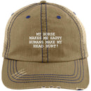 Horse - My Horse Makes Me Happy Humans Make Me Head Hurt Distressed Unstructured Trucker Cap CustomCat