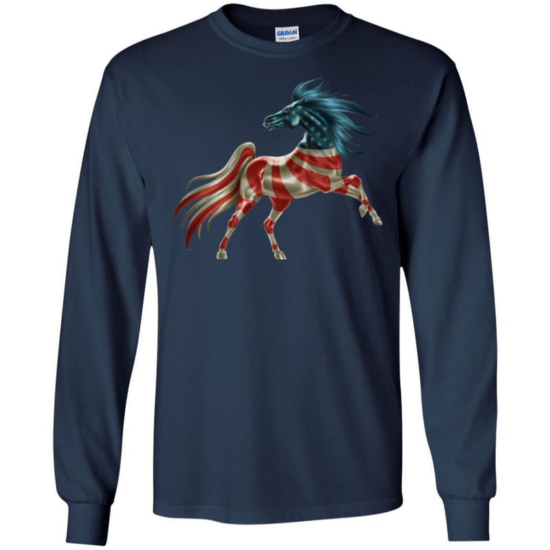 Horse T-Shirt America Flag Horse Shape Tee Gifts Tee Shirt CustomCat