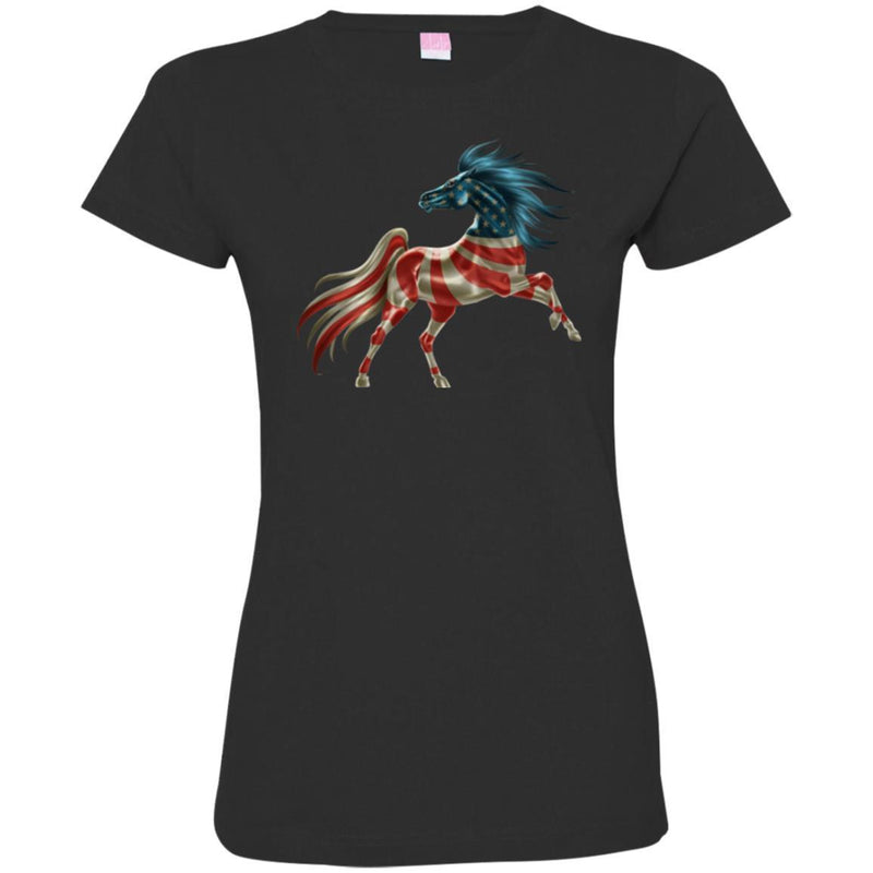 Horse T-Shirt America Flag Horse Shape Tee Gifts Tee Shirt CustomCat