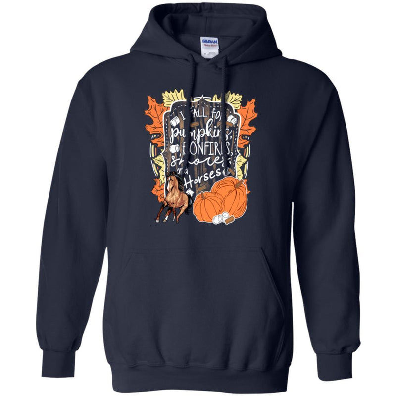 Horse T-Shirt I Fall For Pumpkins Bonfires and Horses For Halloween Gift Tee Shirt CustomCat