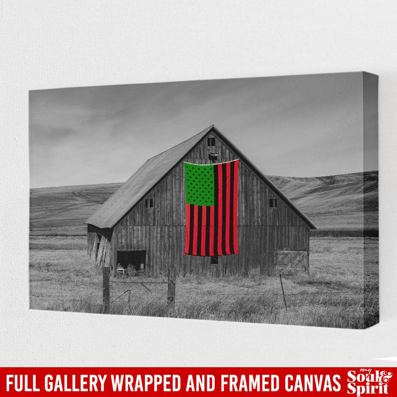 Horses Canvas - Barn On The Plains Displaying The African American Flag Canvas For Home Decor African - CANLA75 - CustomCat