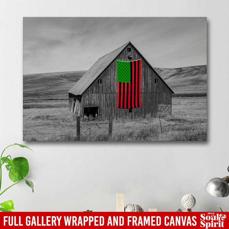 Horses Canvas - Barn On The Plains Displaying The African American Flag Canvas For Home Decor African - CANLA75 - CustomCat