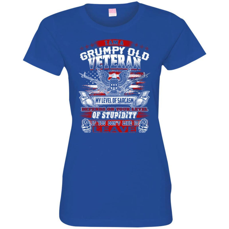 I AM A GRUMPY OLD VETERAN MY LEVEL OF SARCASM DEPENDS ON YOUR LEVEL OF STUPIDITY ARMY T SHIRT CustomCat