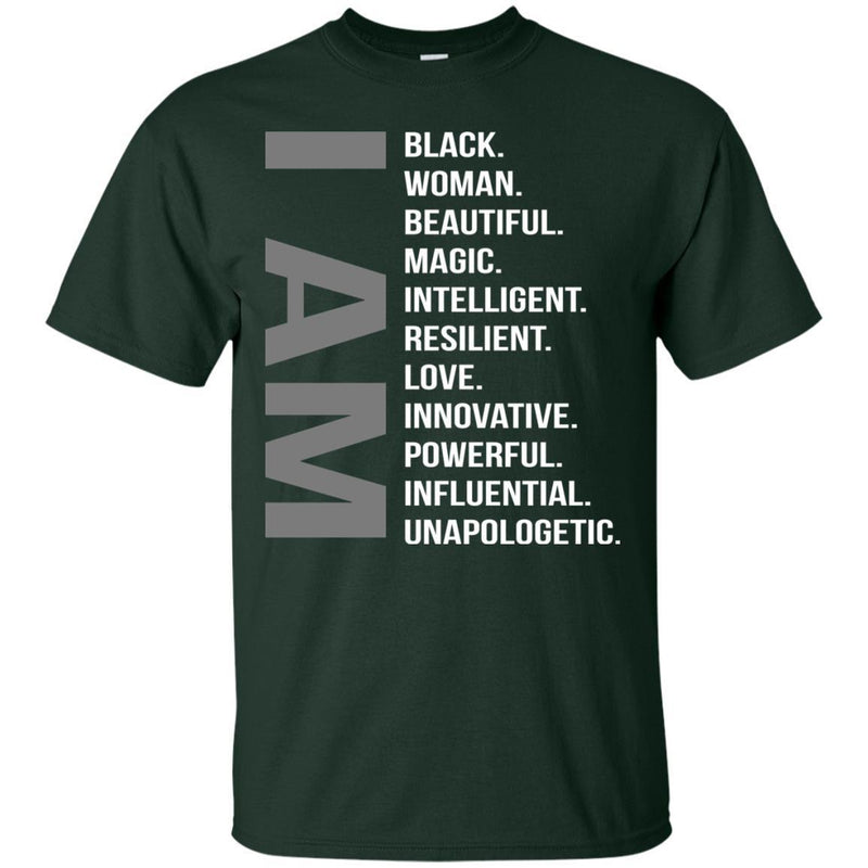 I Am Black Woman Beautiful Magic Intelligent Resilient Love Innovative History Month T-Shirts CustomCat