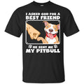 I Asked God For A Best Friend He Sent Me My Pitbull Funny Gift Lover Dog Tee Shirt CustomCat