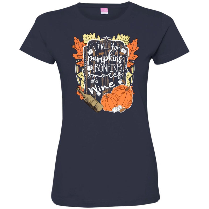 I Fall For Pumpkins Bonfires S'mores And Wine Funny Gifts Wine Lover Shirts CustomCat