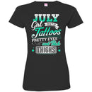 July Girl With Tattoos Pretty Eyes And Thick Thighs Birthday Girls T-Shirt CustomCat