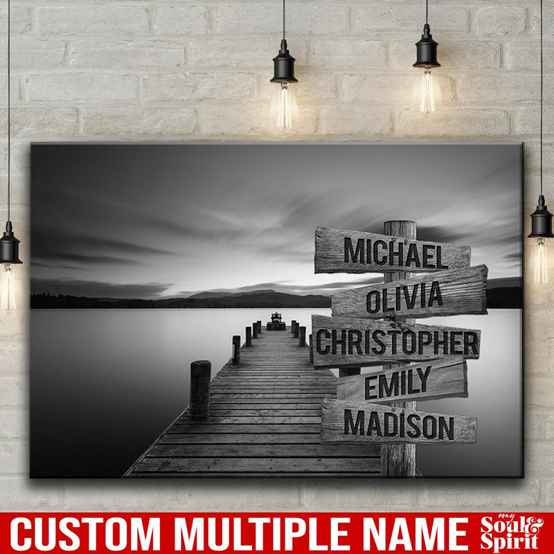 Lake Dock Multi Names Premium Canvas Crossroads Personalized Canvas Wall Art Black And White, Family Street Sign Family Name Art Canvas For Home Family - CANLA75 - CustomCat