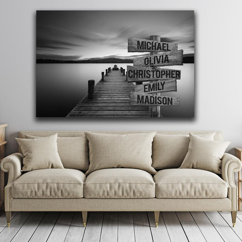 Lake Dock Multi Names Premium Canvas Crossroads Personalized Canvas Wall Art Black And White, Family Street Sign Family Name Art Canvas For Home Family - CANLA75 - CustomCat
