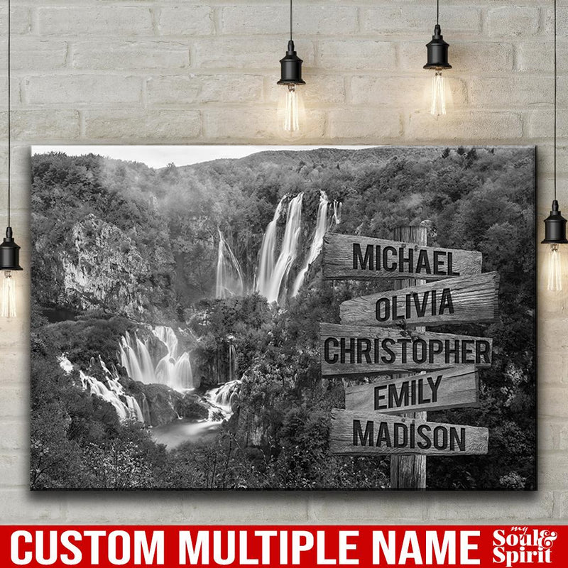 Lakes Waterfalls Multi Names Premium Canvas Crossroads Personalized Canvas Wall Art Black And White, Family Street Sign Family Name Art Family - CANLA75 - CustomCat