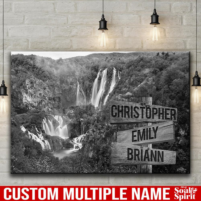 Lakes Waterfalls Multi Names Premium Canvas Crossroads Personalized Canvas Wall Art Black And White, Family Street Sign Family Name Art Family - CANLA75 - CustomCat