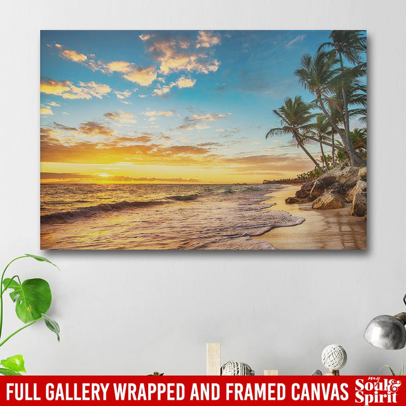 Landscape Of Paradise Tropical Island Beach, Sunrise Shot Canvas Wall Art Mermaid - CANLA75 - CustomCat
