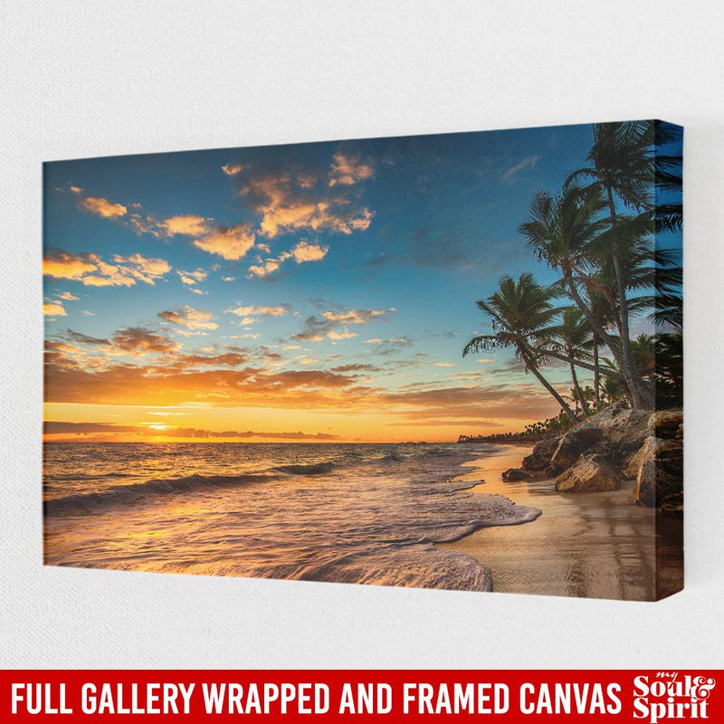 Landscape Of Paradise Tropical Island Beach, Sunrise Shot Canvas Wall Art Mermaid - CANLA75 - CustomCat