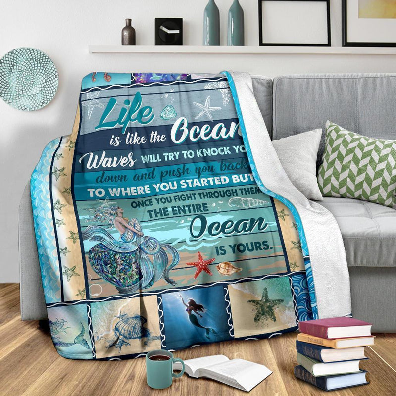 Life Is Like The Ocean Waves Will Try To Knock You Mermaid Fleece Blanket interestprint