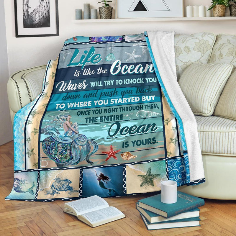 Life Is Like The Ocean Waves Will Try To Knock You Mermaid Fleece Blanket interestprint