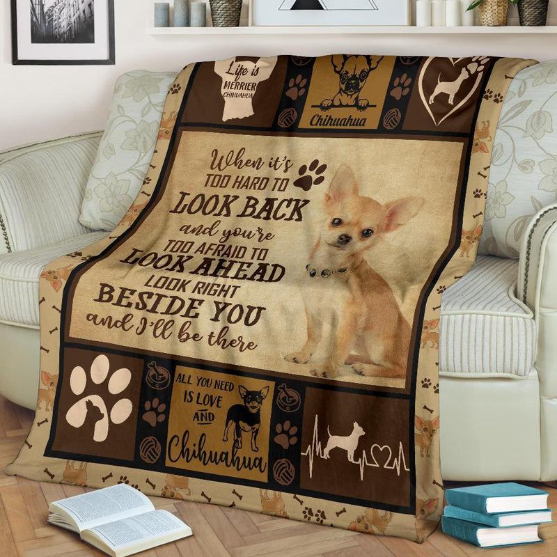 Look Ahead Look Right Beside You Chihuahua Fleece Blanket interestprint