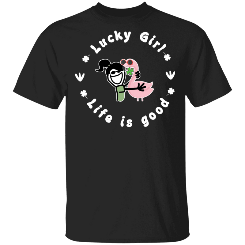 Lucky Girl- Flamingo Funny Gifts Patrick's Day Irish T-Shirt