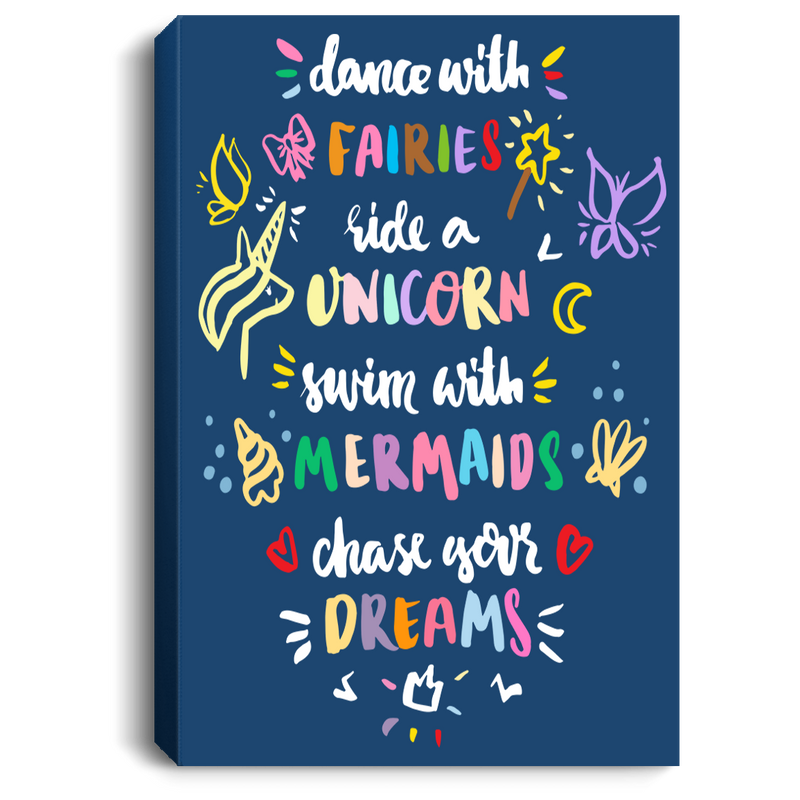 Mermaid Canvas - Dance With Fairies Swim With Mermaids Chase Your Dream Canvas Wall Art Decor
